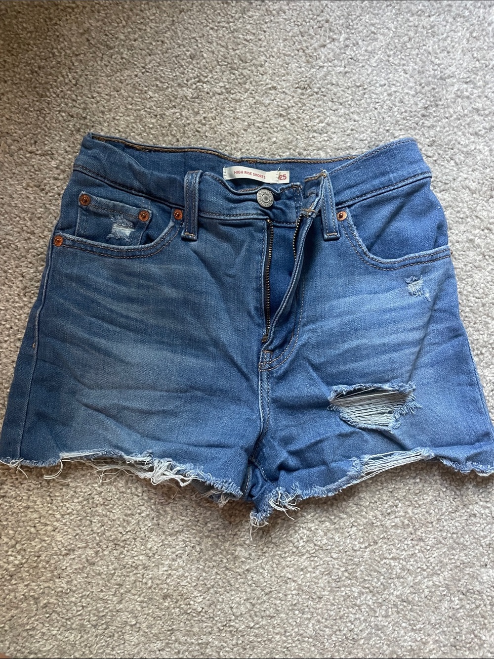 Levi's Blue High-Waist Distressed Denim Shorts